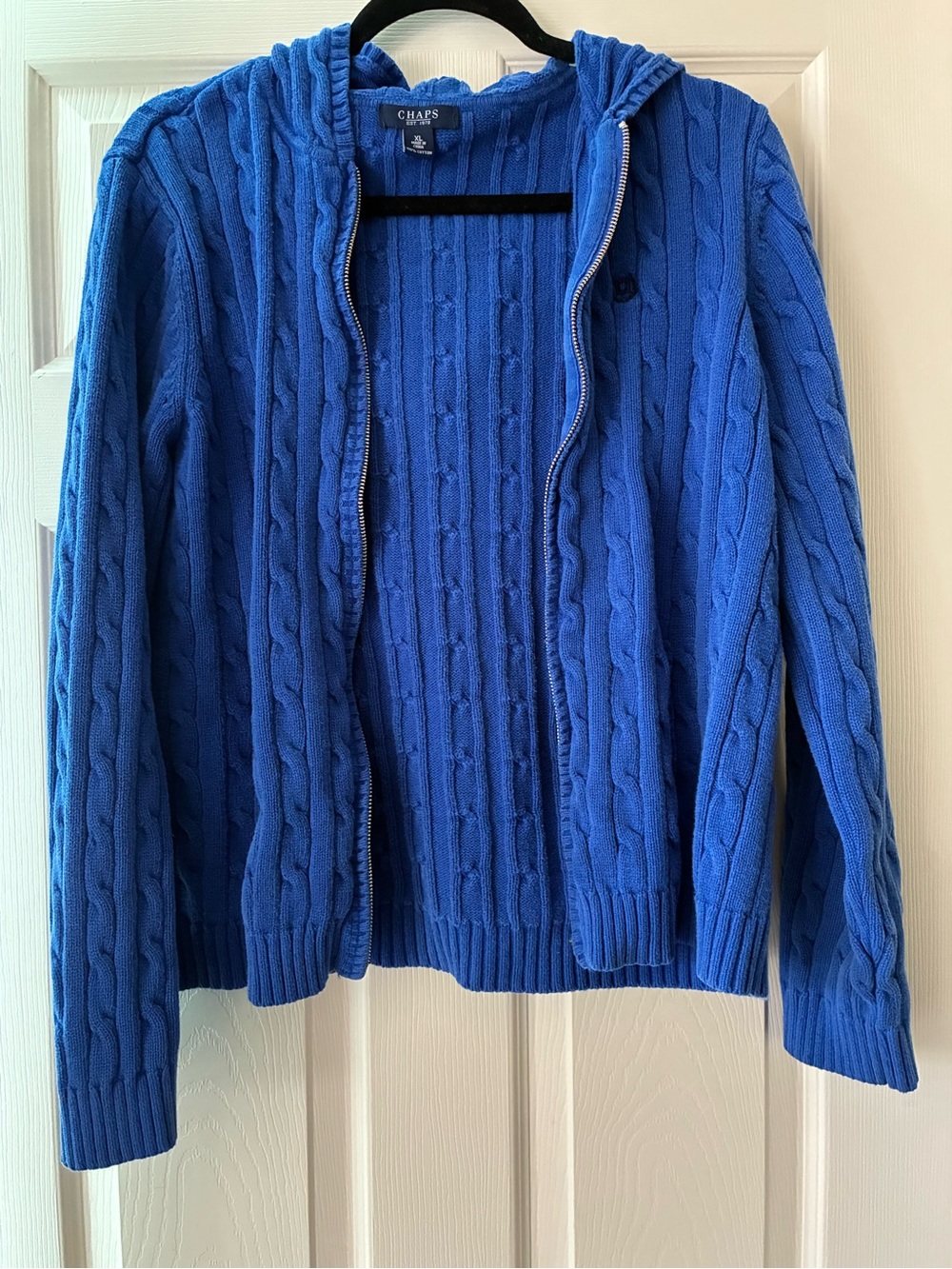 Vintage Chaps Women’s Cable-Knit Zip Hoodie Sweater - Royal Blue
